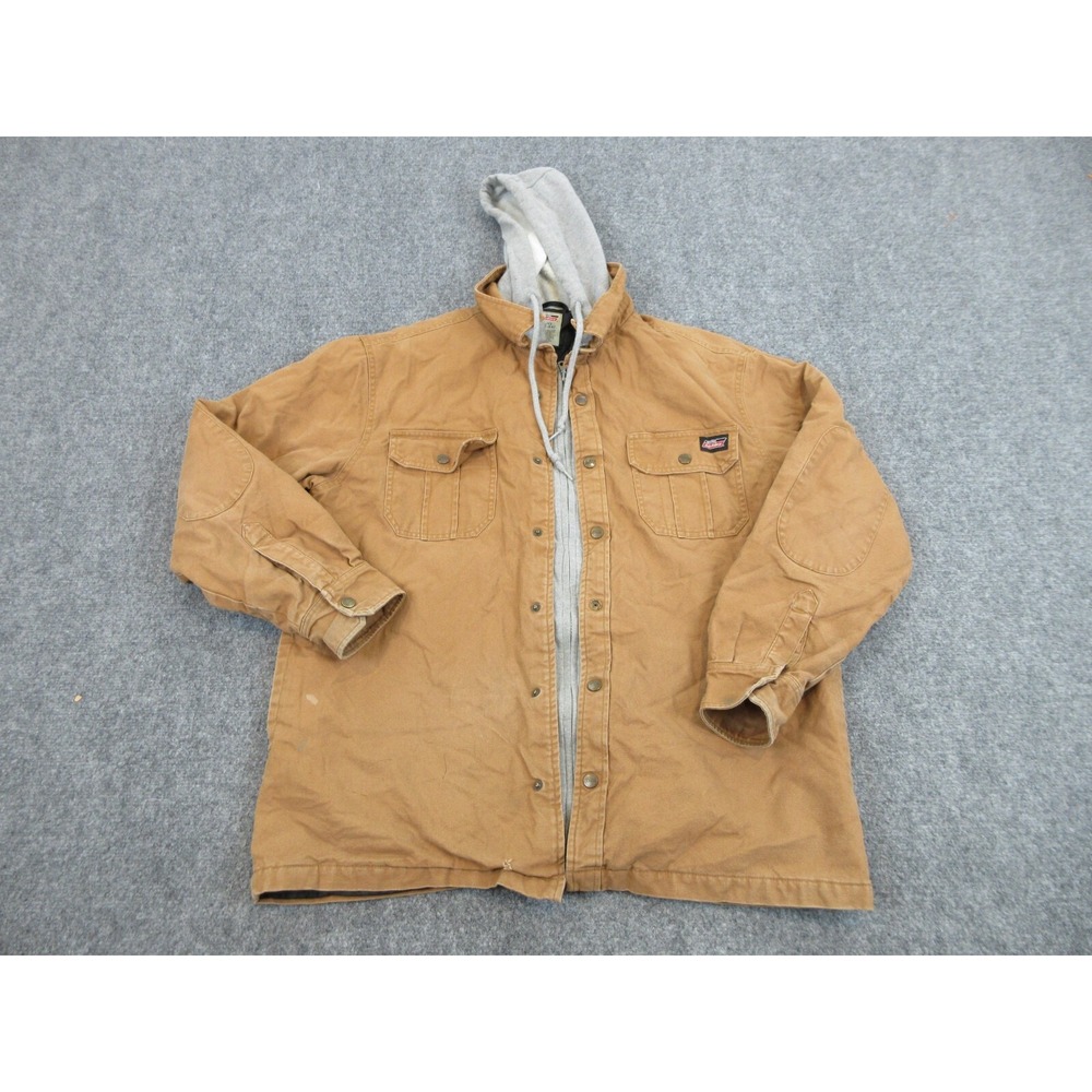 Dickies Jacket Mens L Brown Canvas Hooded Lined Insulated Workwear Parka